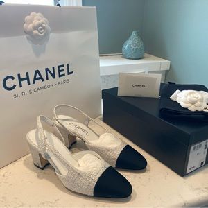 Chanel tweed heeels slingbacks 37 1/2